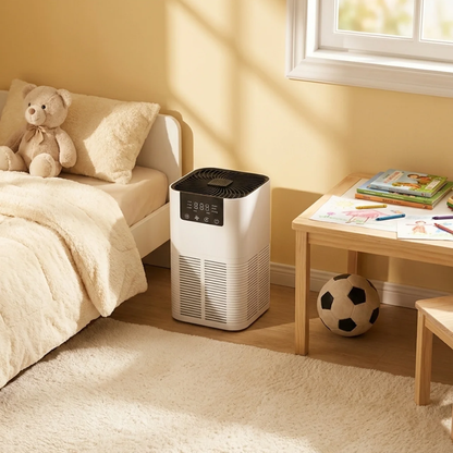 Allerze Air Purifier in a warm, sunlit child's bedroom